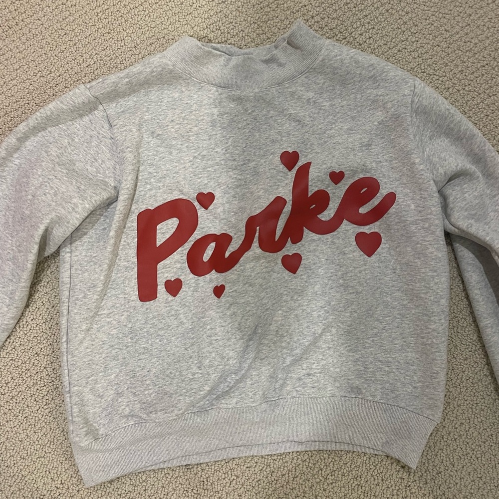 Parker Cream Crewneck Sweater with Red Script - Picture 2 of 3